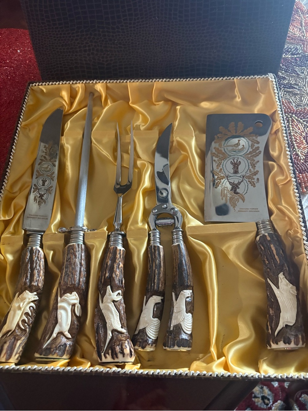 Rare vintage handcrafted German carving set from mid twentieth century
